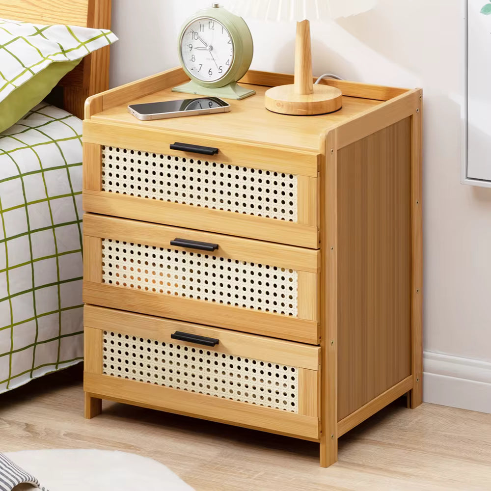 Bedside Table 42.5cm Drawer Sliding Door Compartments Wood
