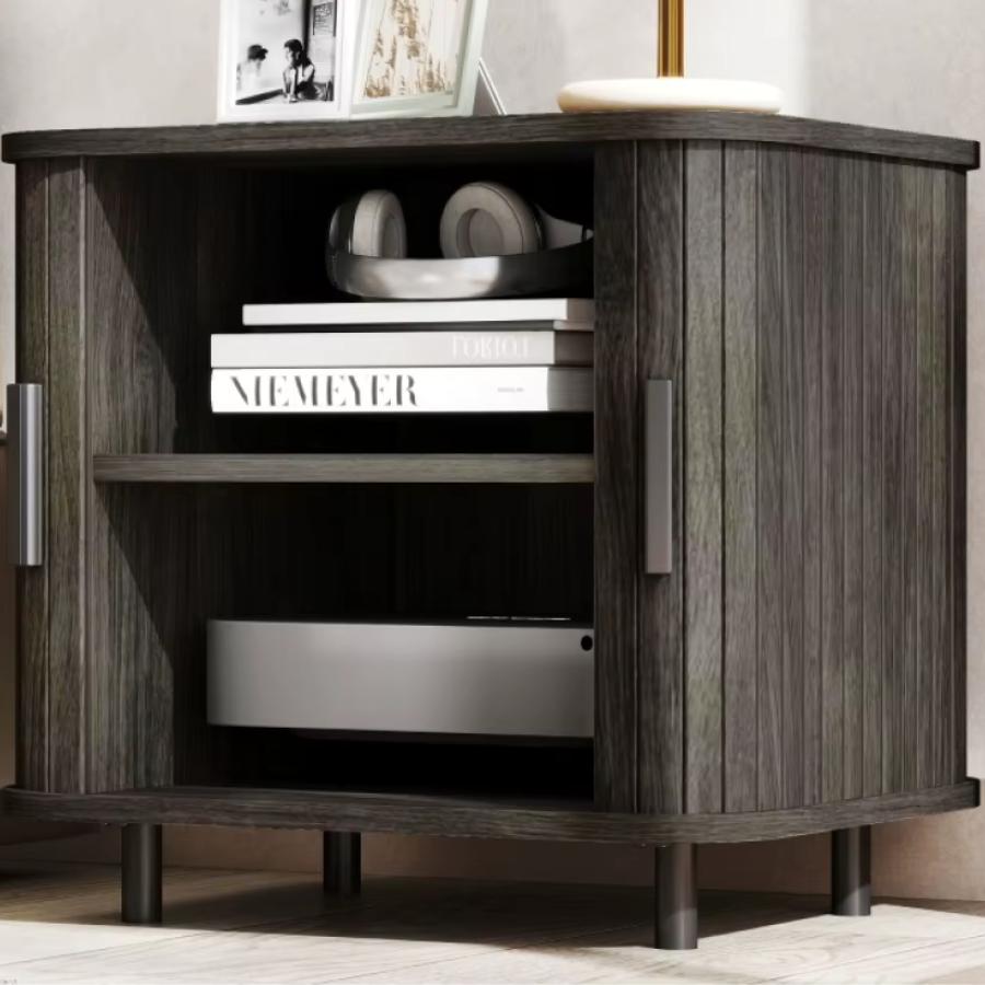 Bedside Table 48cm Nordic Sliding Door 2-Tier Storage Nightstand