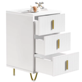 Bedside Table 40cm 3 Drawers Gold Handles White Wooden Metal