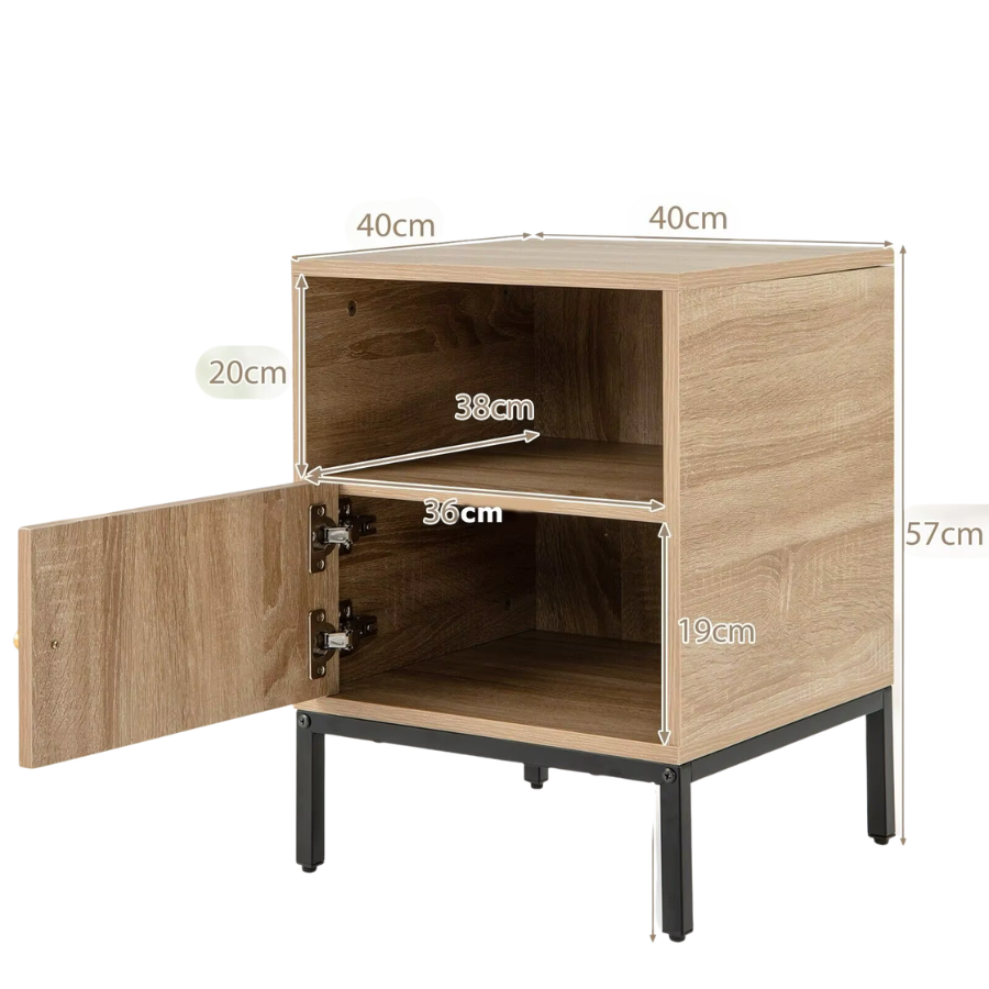 Bedside Table 40cm Rattan Open Shelf Metal Leg Natural