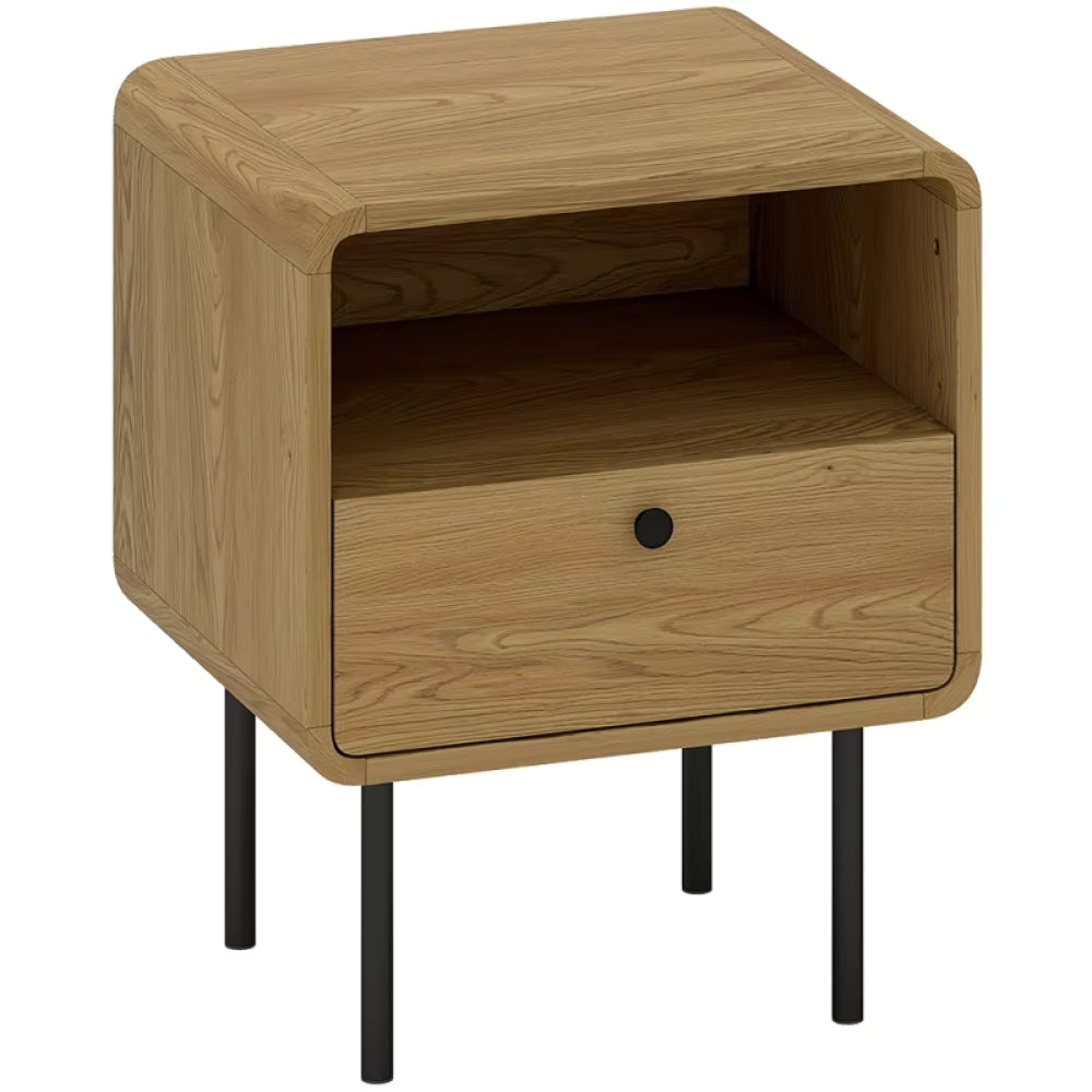 Bedside Table 40cm Drawer Open Shelf Oak Wooden End