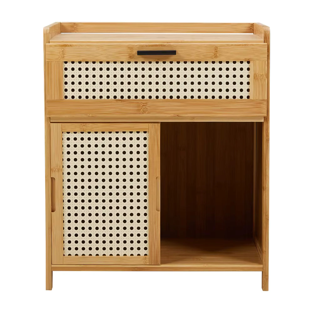 Bedside Table 42.5cm Drawer Sliding Door Compartments Wood