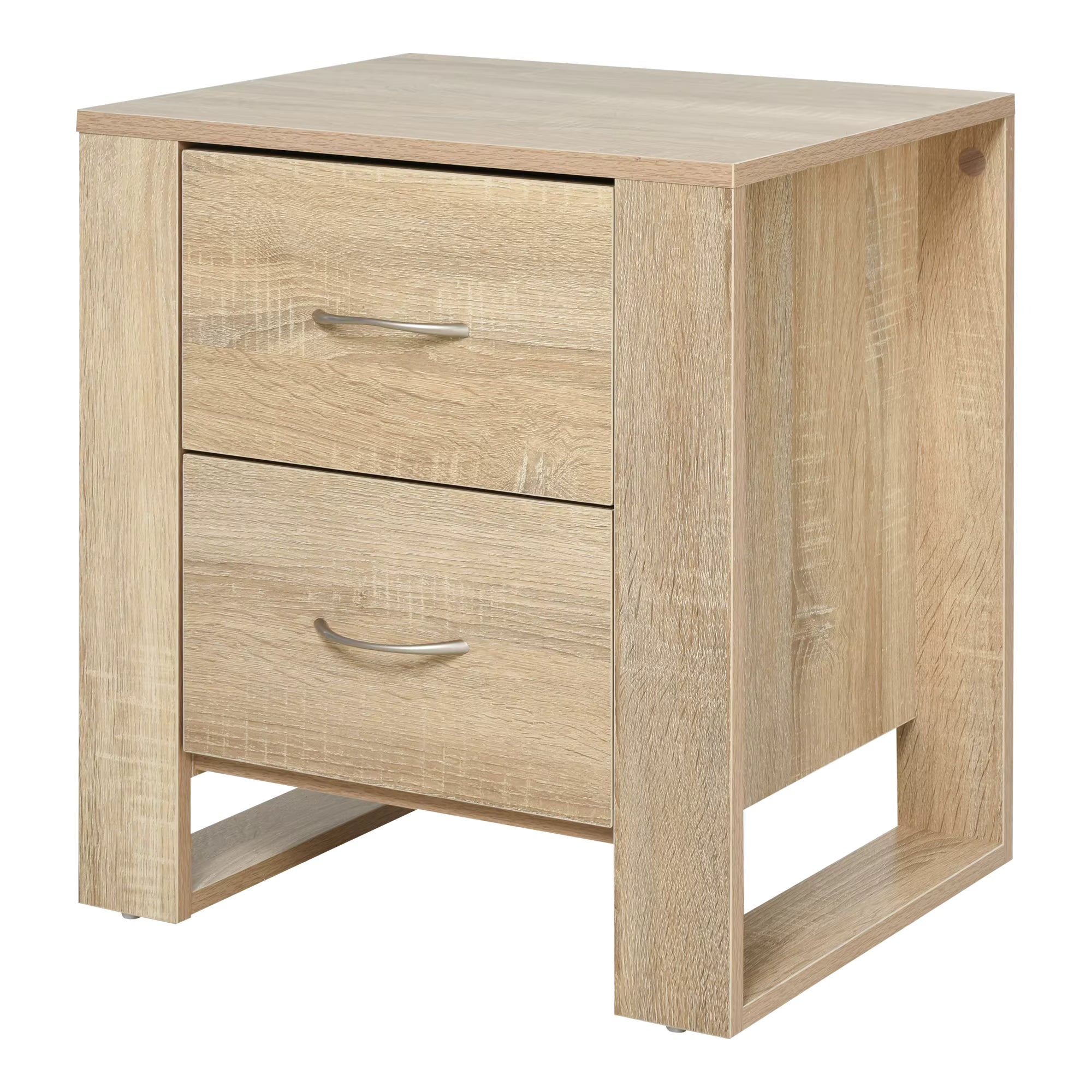 Bedside Table 48cm 2 Drawer Boxy Elevated Base Oak Brown