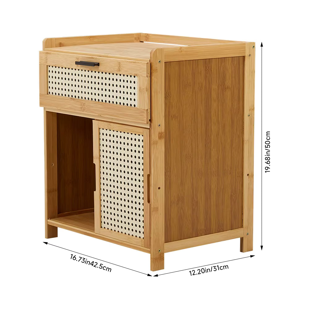 Bedside Table 42.5cm Drawer Sliding Door Compartments Wood