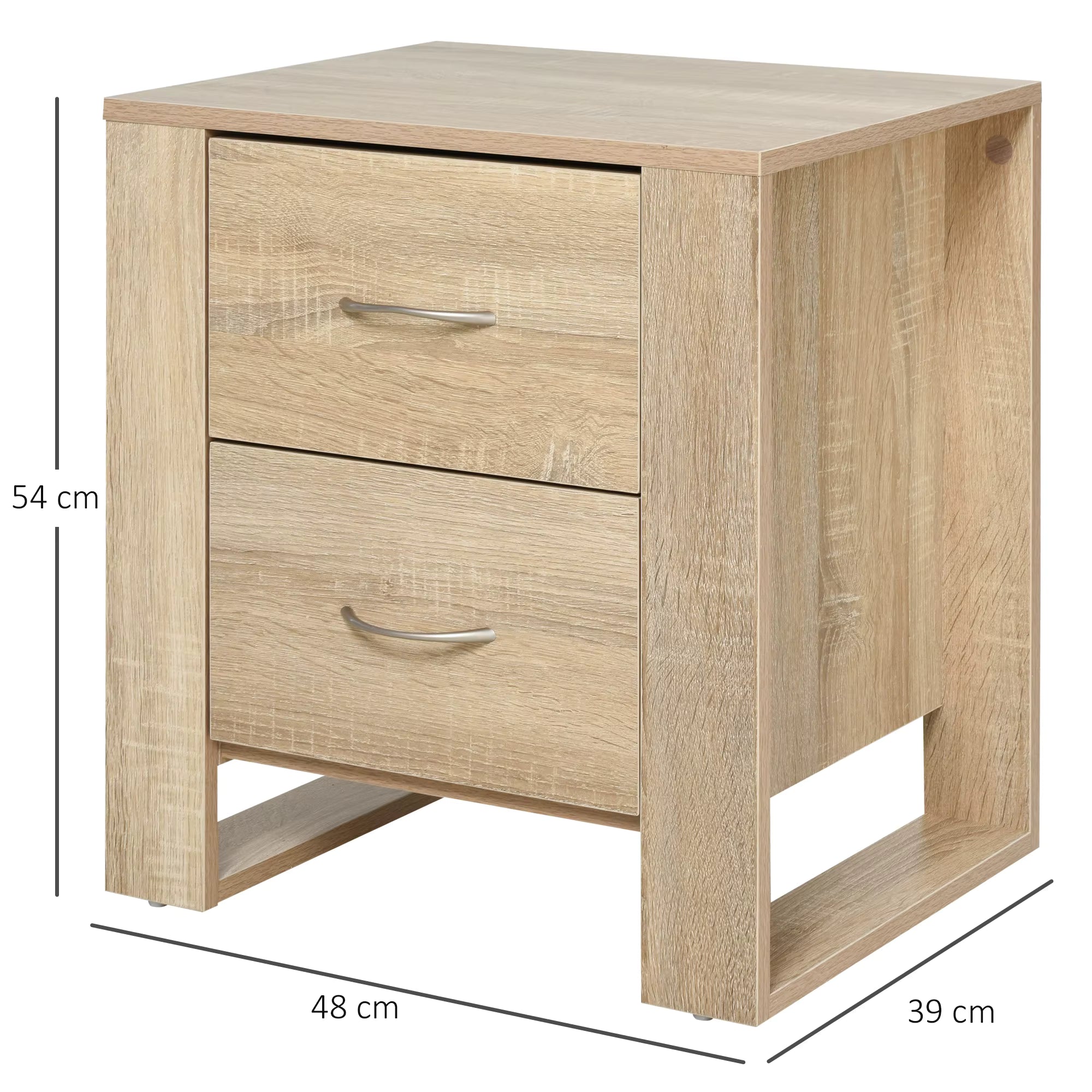 Bedside Table 48cm 2 Drawer Boxy Elevated Base Oak Brown