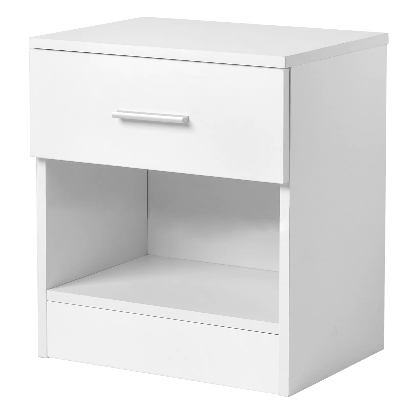 Bedside Table 39cm 2-Tier Drawer Open Shelf White Particleboard