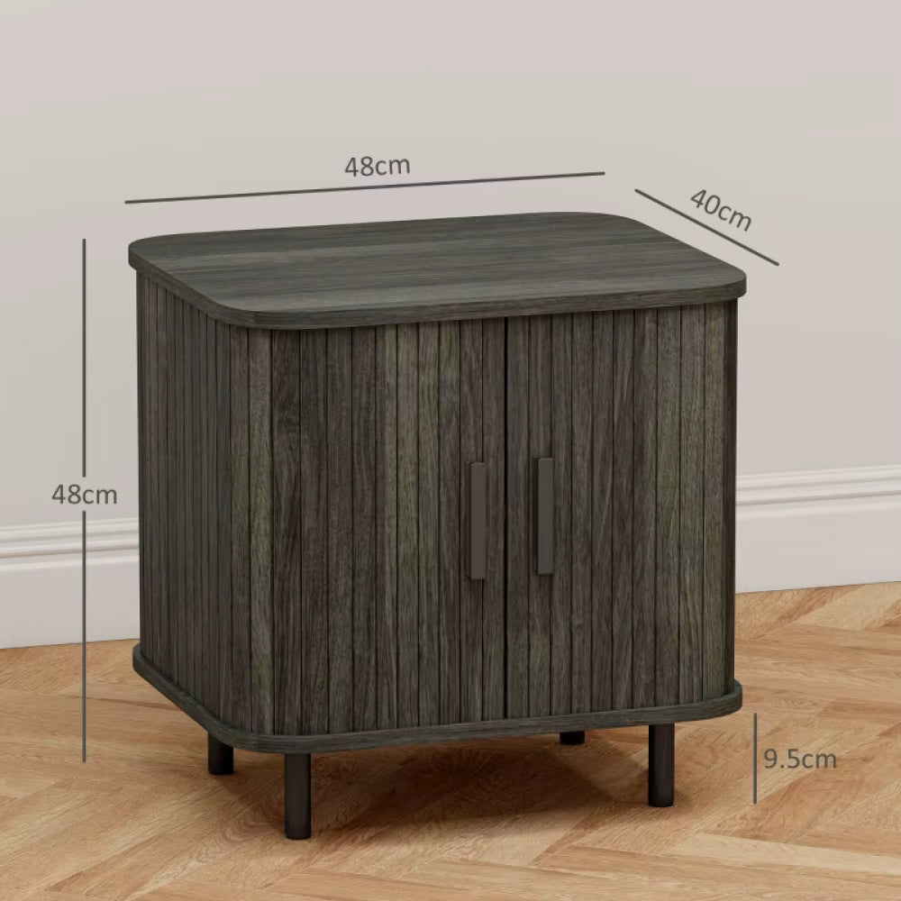 Bedside Table 48cm Nordic Sliding Door 2-Tier Storage Nightstand