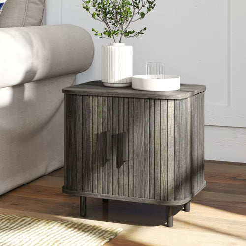 Bedside Table 48cm Nordic Sliding Door 2-Tier Storage Nightstand
