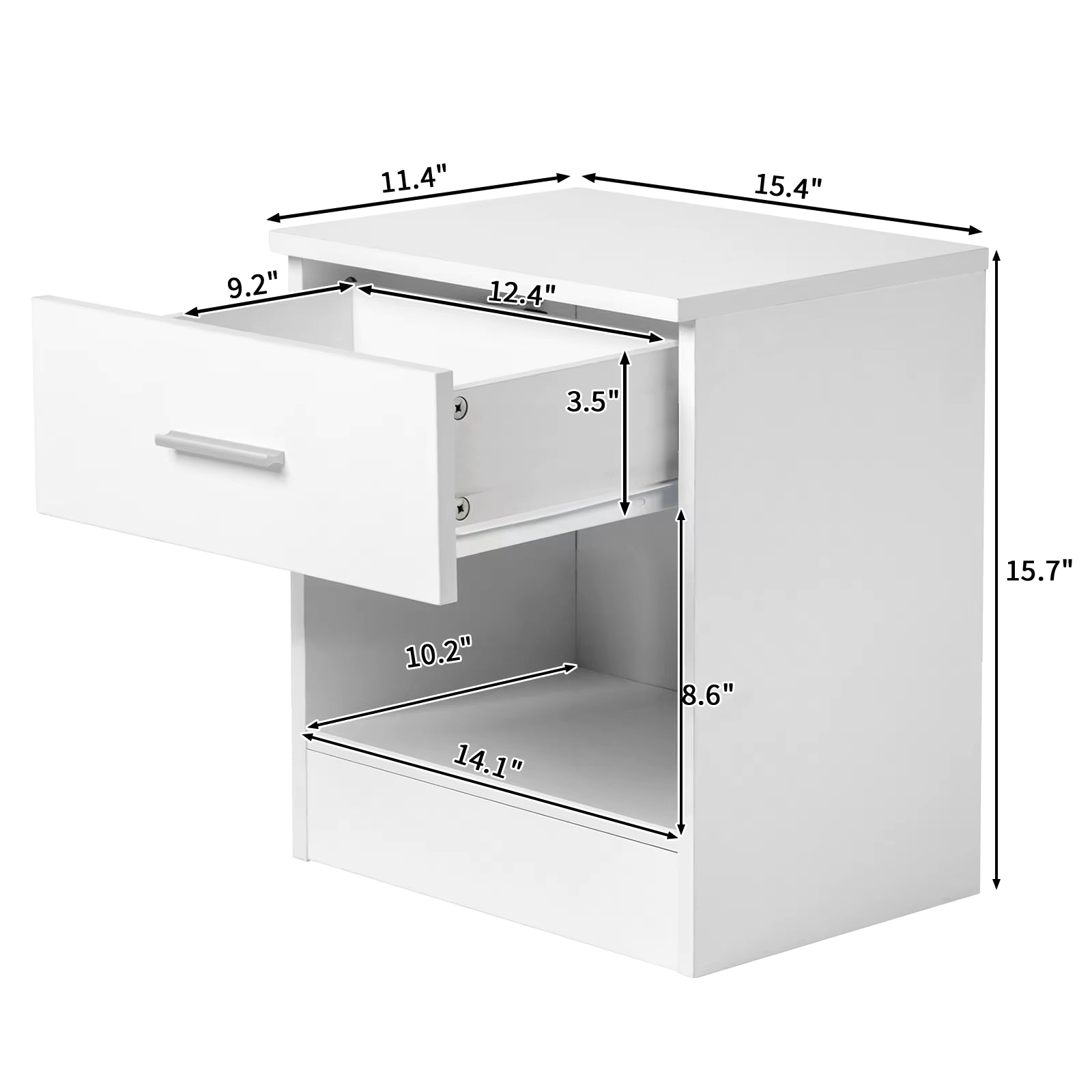 Bedside Table 39cm 2-Tier Drawer Open Shelf White Particleboard
