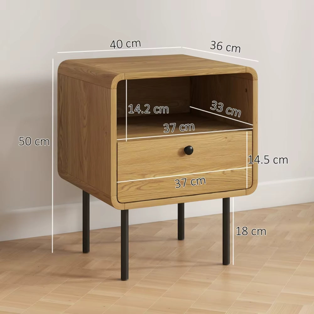 Bedside Table 40cm Drawer Open Shelf Oak Wooden End