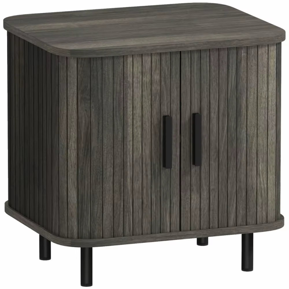 Bedside Table 48cm Nordic Sliding Door 2-Tier Storage Grey