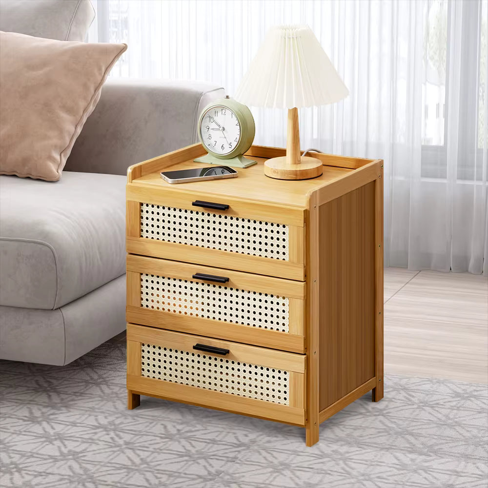 Bedside Table 42.5cm Drawer Sliding Door Compartments Wood
